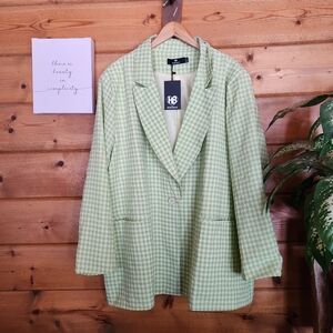 Heartbreak NWT Plaid Gingham Seersucker Oversized Blazer Jacket Green Plus Sz 4X